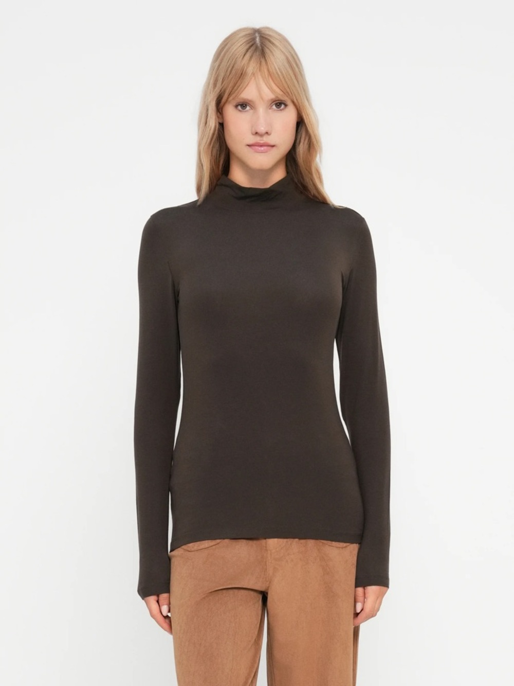 Selected SLFMANJA LS HIGH NECK Basic Long Sleeve Mock Neck Top in Delicioso